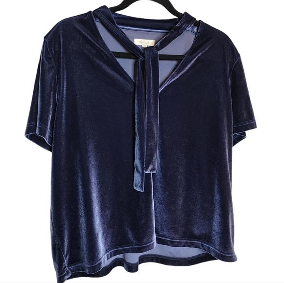 Madewell Velvet Tie-Neck Top Navy Blue Size XL - Picture 1 of 9